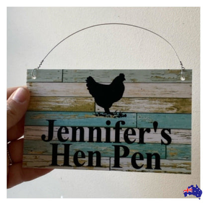 Chicken Hen Custom Personalised Sign Rustic Blue - The Renmy Store Homewares & Gifts 