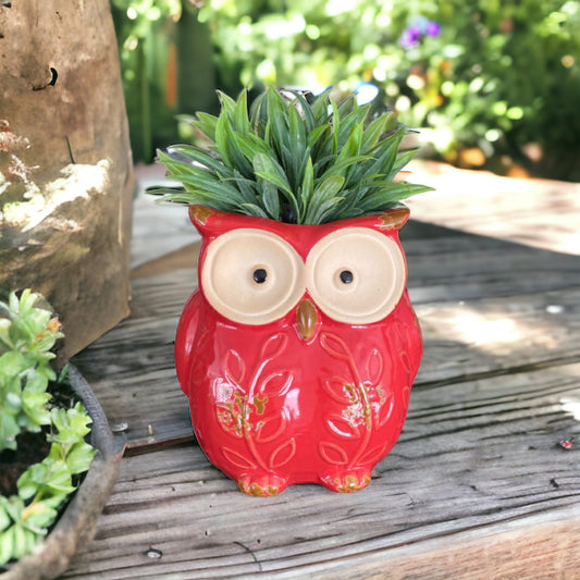 Plant Pot Planter Owl Red Bird