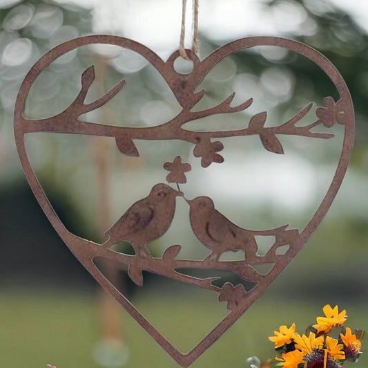 Bird Birds in Heart Rustic Rust Hanging - The Renmy Store Homewares & Gifts 