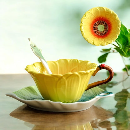 Flower Cup Leaf Saucer Spoon Yellow