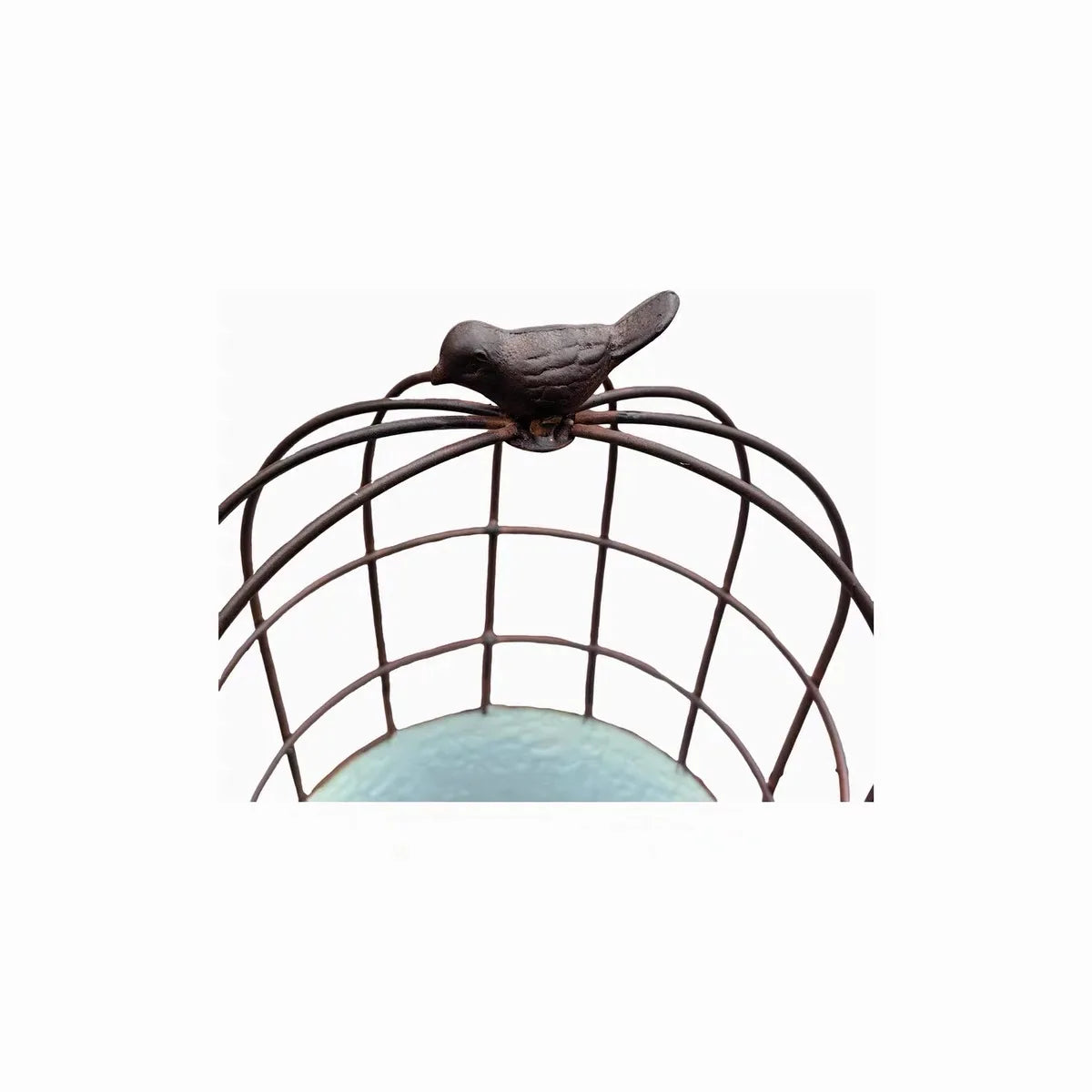 Vintage Birdcage Metal Planter with Bird Finial | Distressed Embossed Floral Iron Flower Pot | Rustic Garden, Patio & Balcony Decor