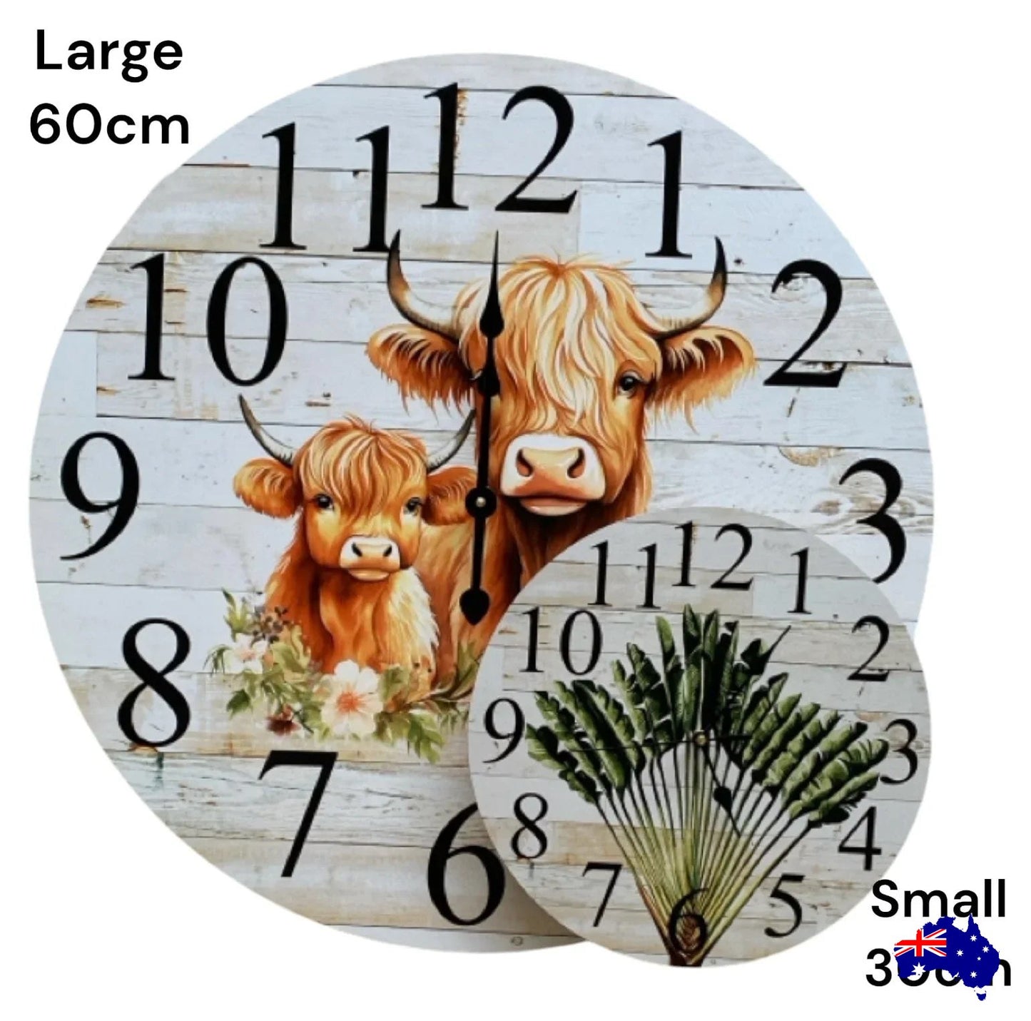 Clock Wall Emu Bird Floral 30cm 60cm Aussie Made