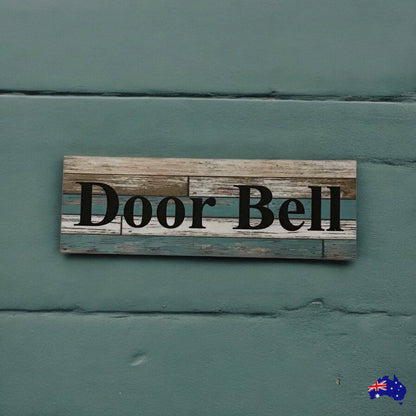 Door Bell Blue Timber Style Sign - The Renmy Store Homewares & Gifts 