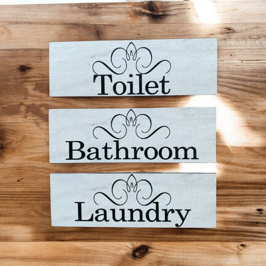 Toilet Laundry Bathroom French Scroll MDF WOOD Sign - The Renmy Store Homewares & Gifts 