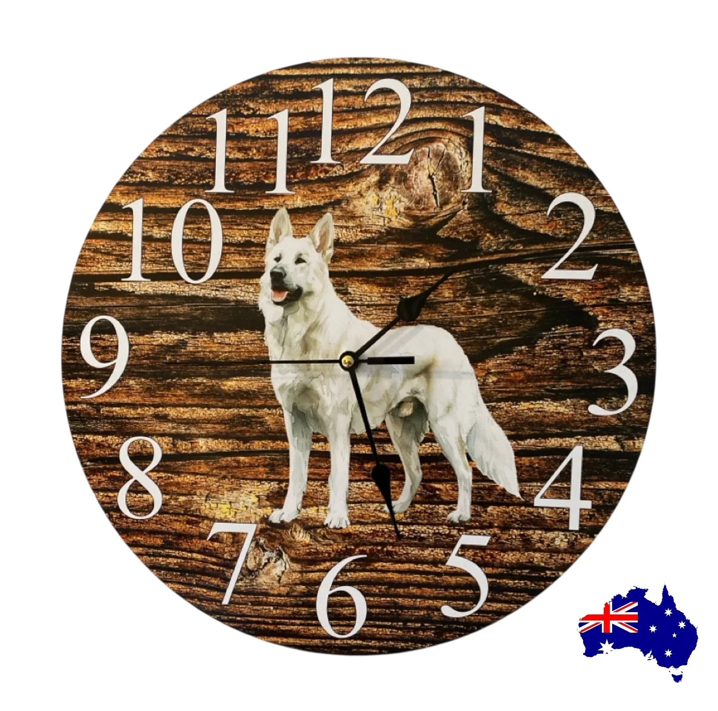Clock Wall Dog White German Shepherd 30cm 60cm Aussie Made