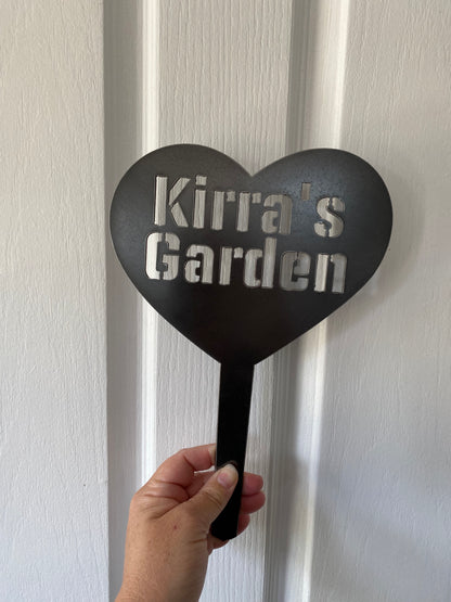 Heart Garden Stake Custom Personalised Name - Rusty Metal - Aussie Made