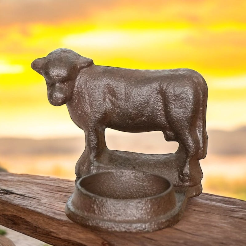 Candle Holder Cow Rustic Cast Iron