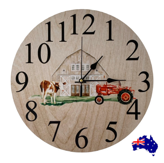 Clock Wall Tractor Cow Barn Farm Aussie Made - The Renmy Store Homewares & Gifts 