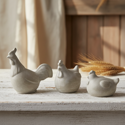 Concrete Hen Chicken Rooster Set of 3 Ornament - Handmade Aussie Garden Decor