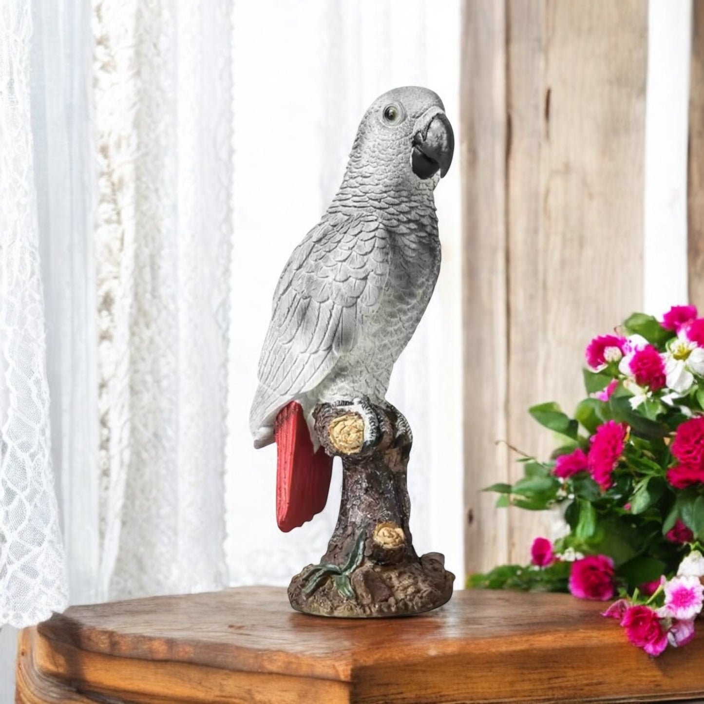 Parrot Grey with Red Tail Ornament