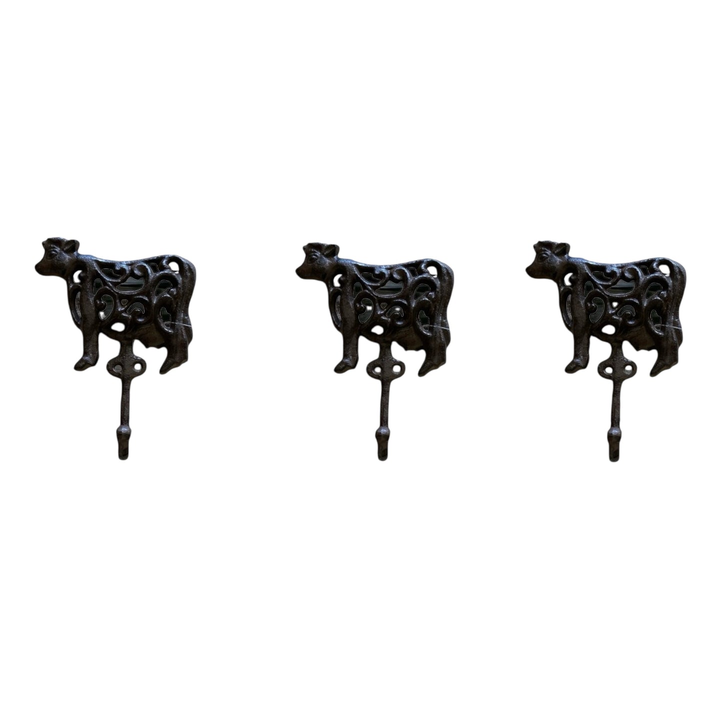 Cow Cast Iron Rustic Hook | Set of 2 or 3 Farmhouse Wall Hooks 10cm x 16.5cm