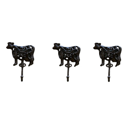 Cow Cast Iron Rustic Hook | Set of 2 or 3 Farmhouse Wall Hooks 10cm x 16.5cm