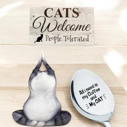 Cat Coffee Spoon Ornament Cats Welcome Funny Sign Gift Set - The Renmy Store Homewares & Gifts 