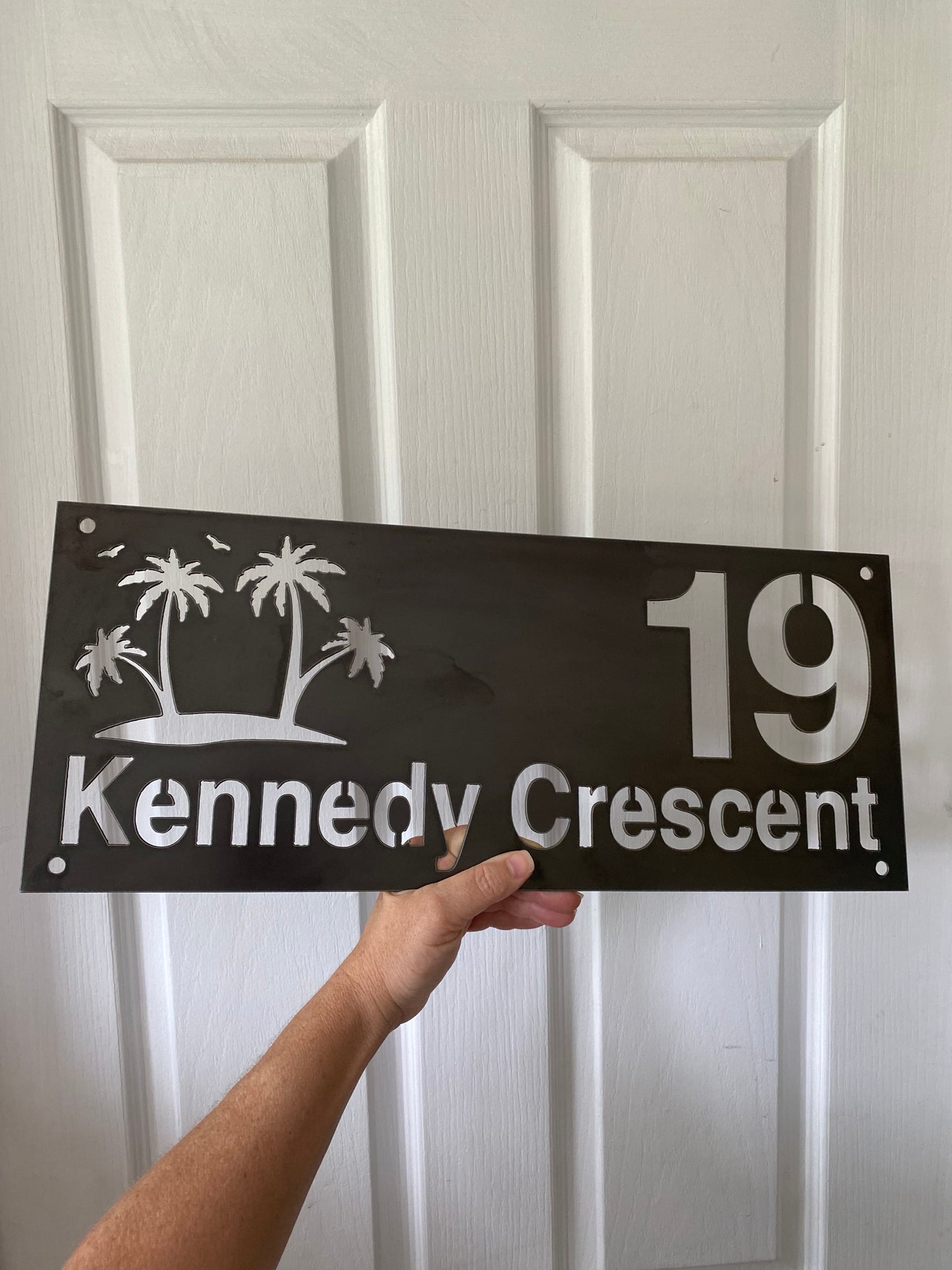Custom Tropical Beach Number Address Sign - Personalised Rusty Metal Steel Sign - Australian Made