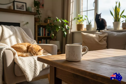 Mug Cup Girl Woman Cat Pottery Ceramic Aussie Made