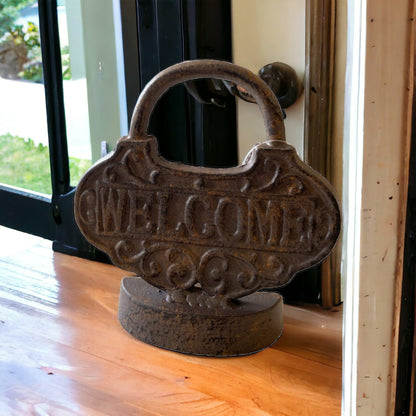 Door Stop Welcome Rustic Lock - The Renmy Store Homewares & Gifts 