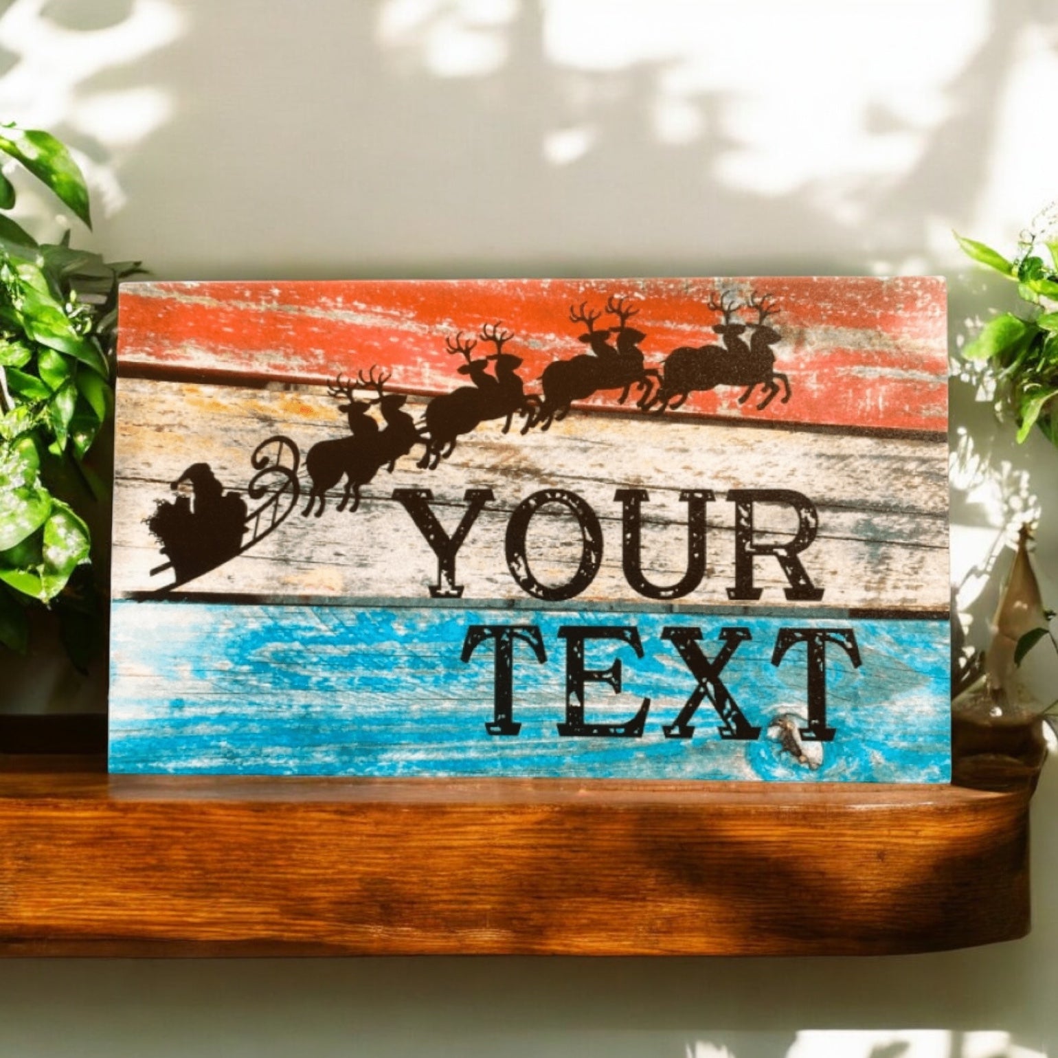 Christmas Santa Reindeer Rustic Personalised Custom Sign - The Renmy Store Homewares & Gifts 