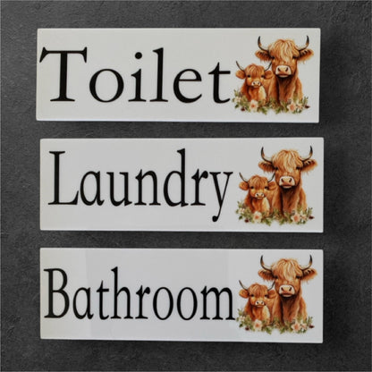 Highland Cow Toilet Laundry Bathroom Door Sign