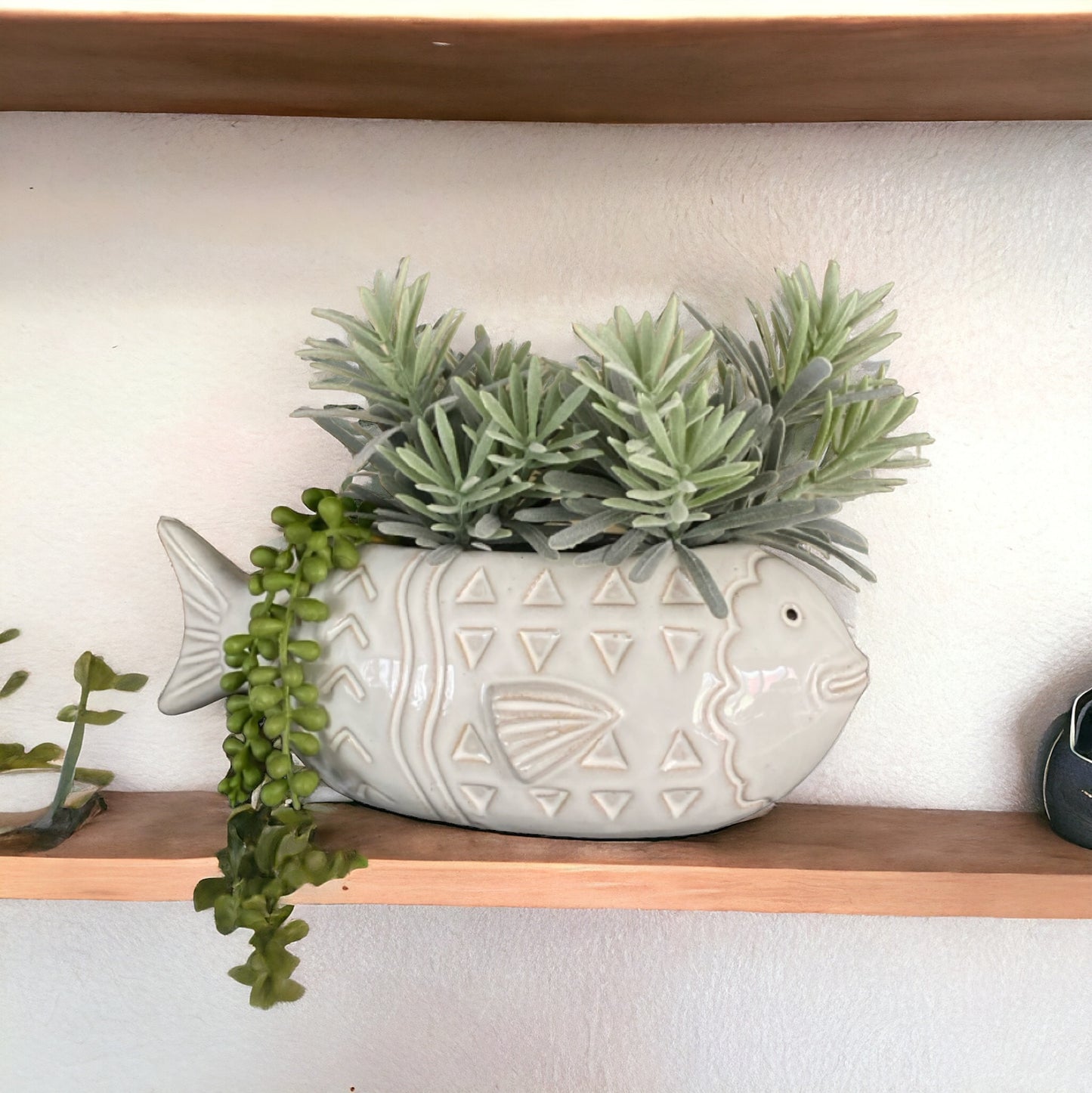 Fish Beach White Pot Plant Planter - The Renmy Store Homewares & Gifts 