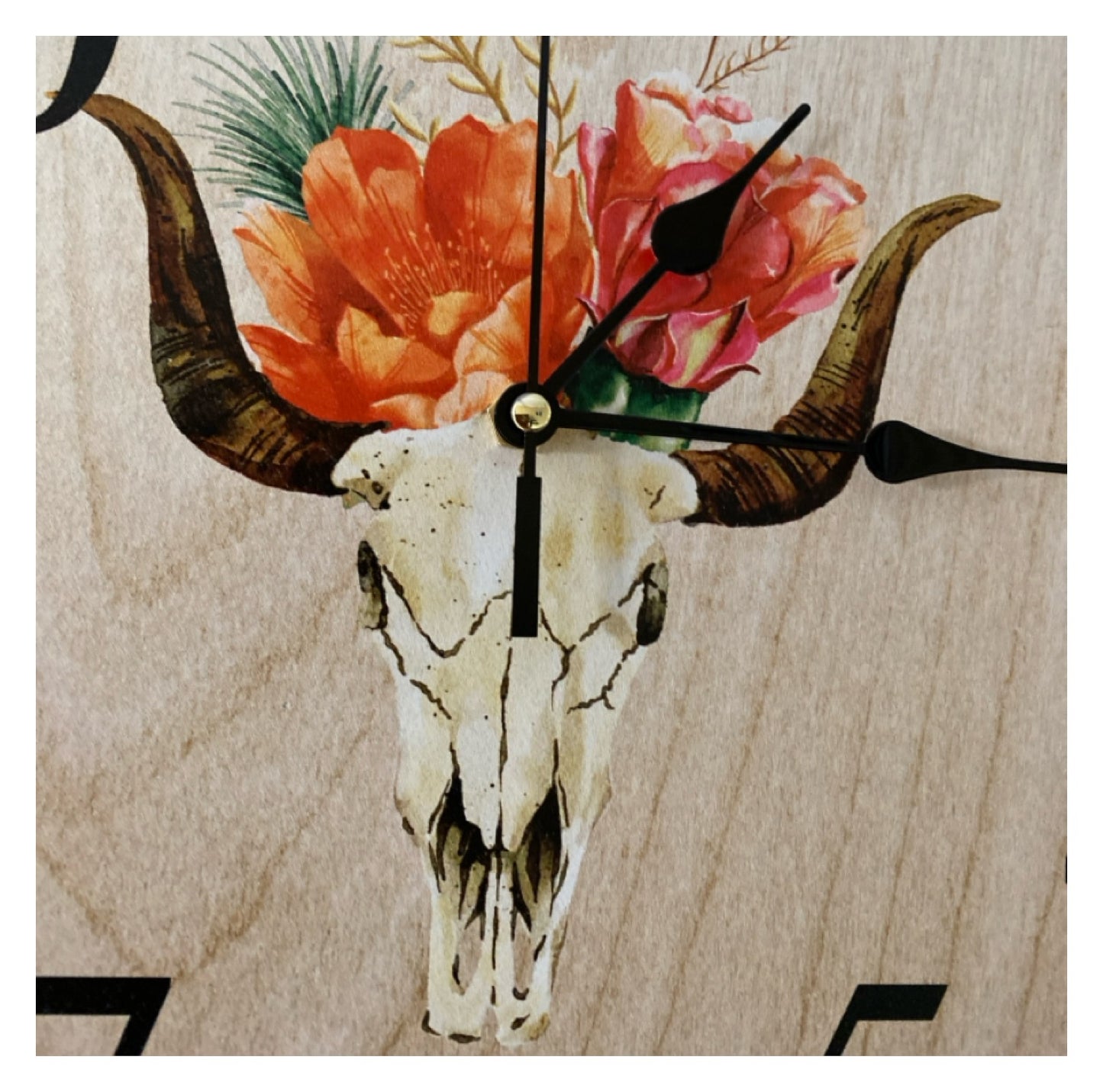 Clock Wall Wild West Cow Bull Skull Floral Aussie Made - The Renmy Store Homewares & Gifts 