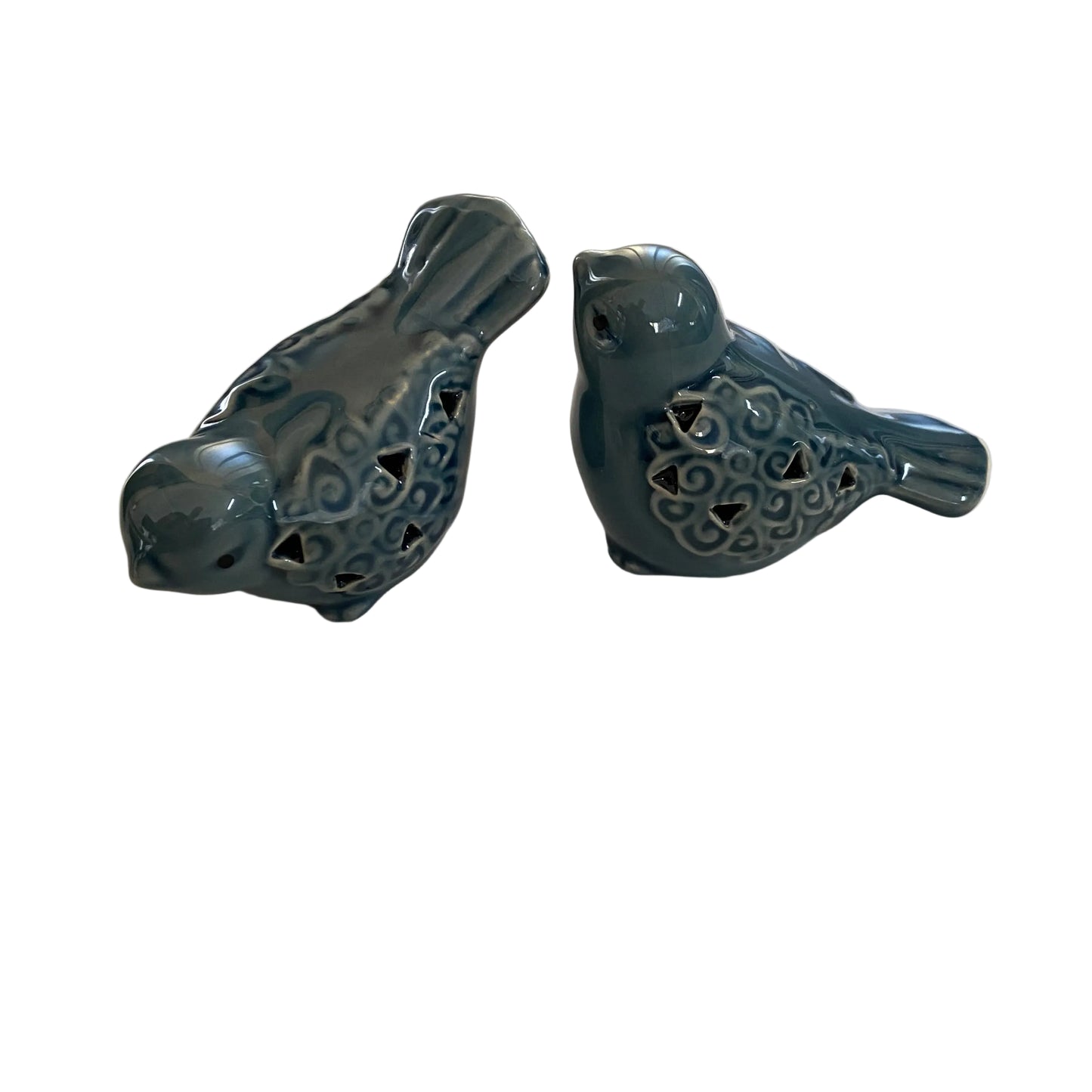 Blue Bird Ornament Set of 2 | Ceramic Cottage Garden Decor 7cm