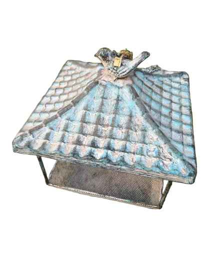 Hanging Metal Bird Feeder with Chain | Vintage Distressed Iron Birdhouse Seed Tray | Garden, Patio & Balcony Decor