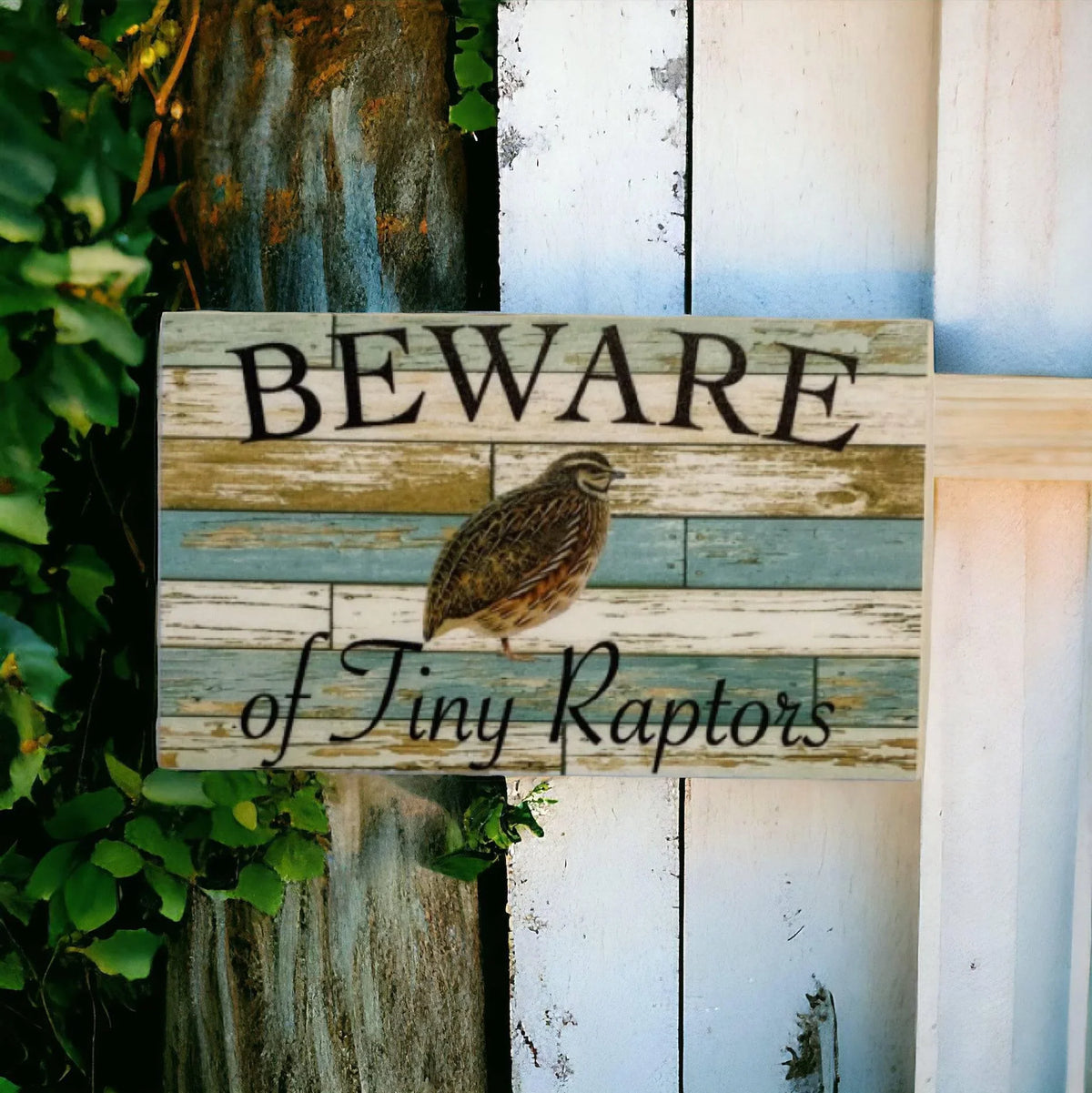 Mini Raptor Signs Quail Beware of Tiny Raptors Timber Look Sign | The Renmy Store – The ...