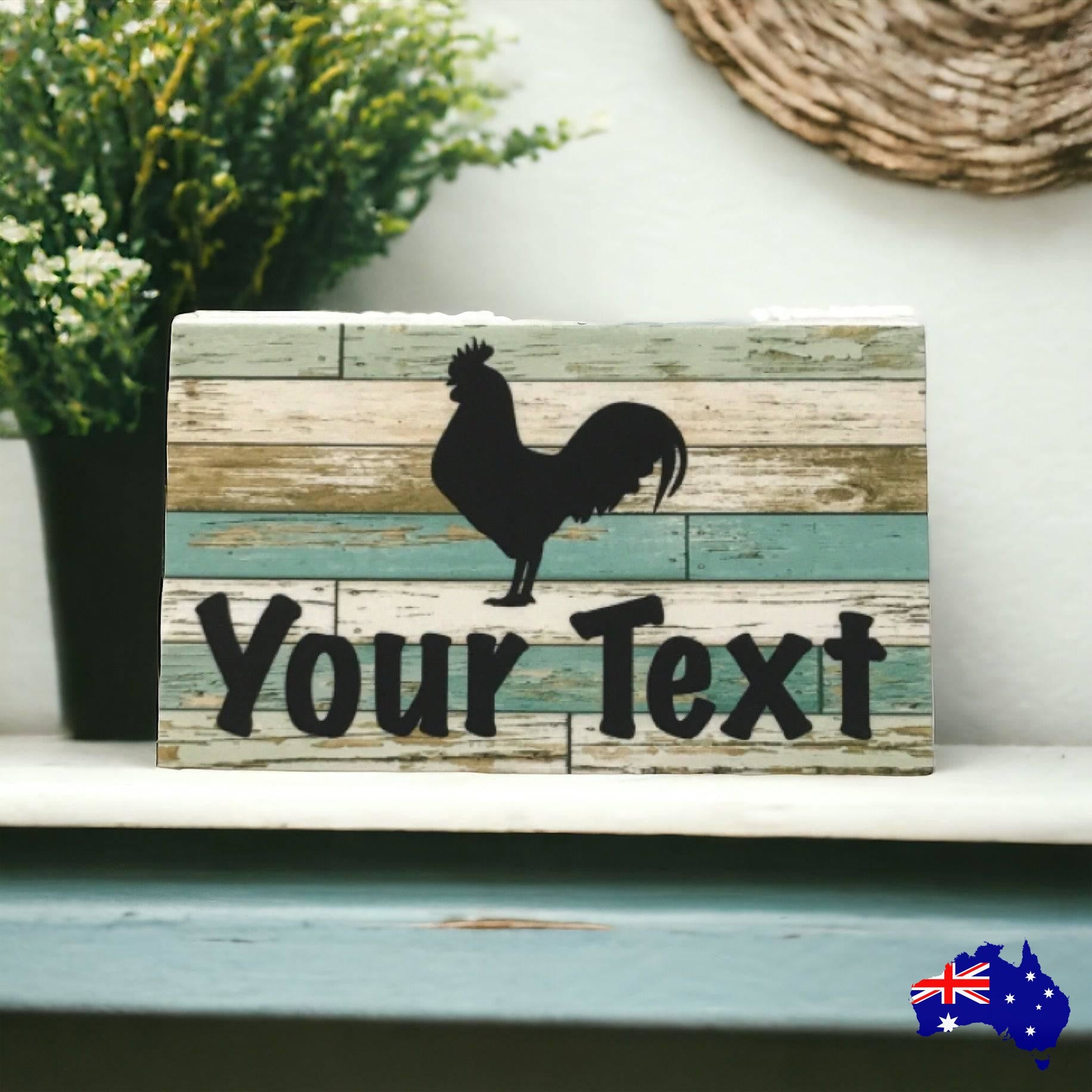 Rooster Chicken Custom Personalised Sign Rustic Blue - The Renmy Store Homewares & Gifts 