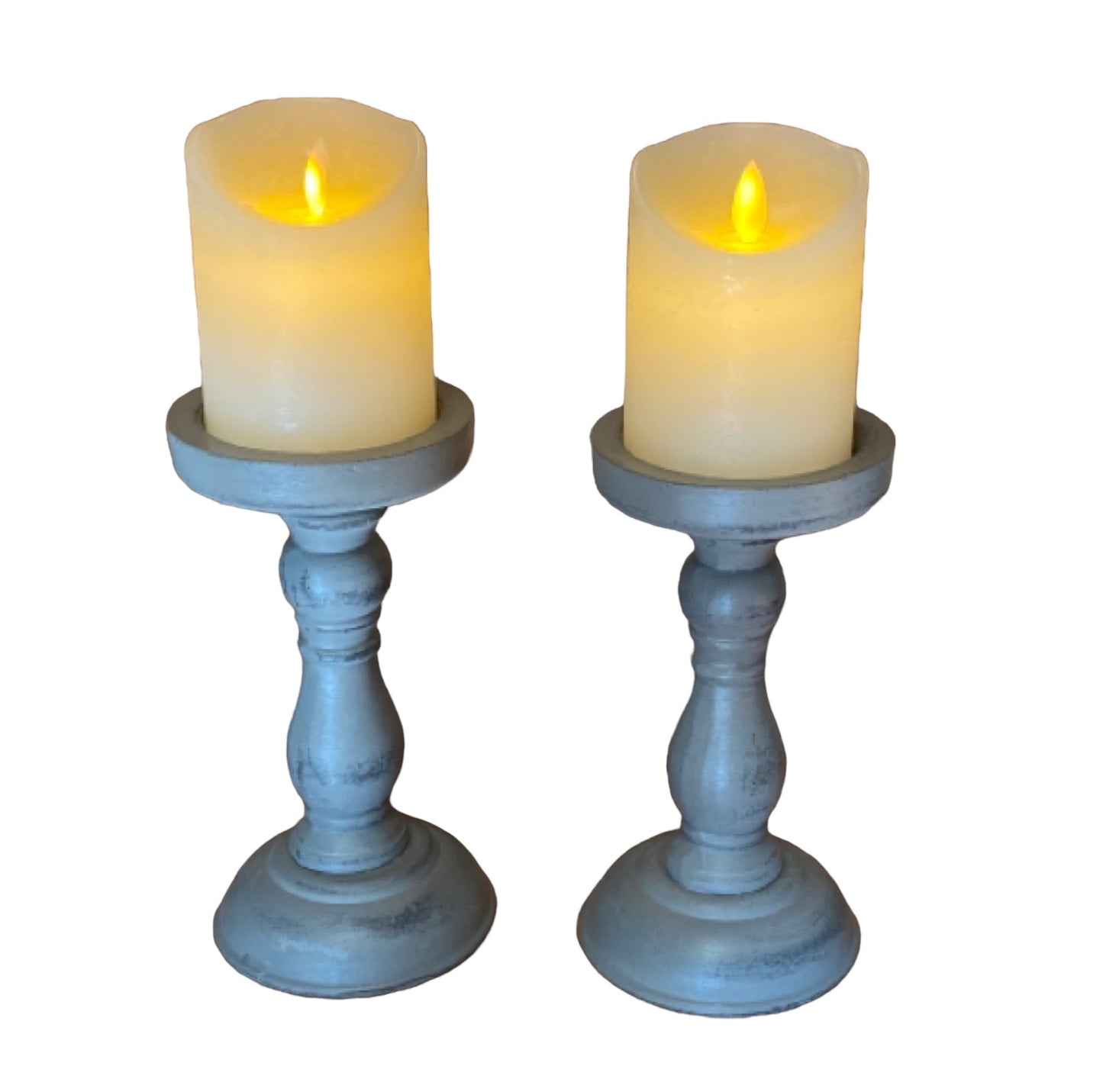 Candle Holder Pillar Provincial Grey Set of 2