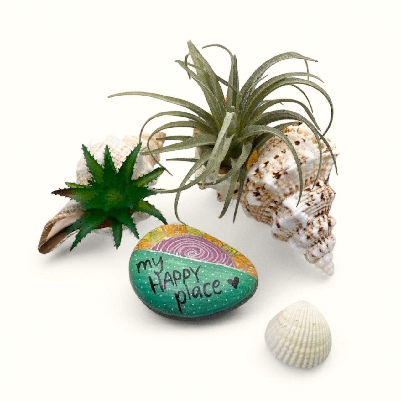 Air Plant Succulent Shell Happy Place Rock Gift - The Renmy Store Homewares & Gifts 