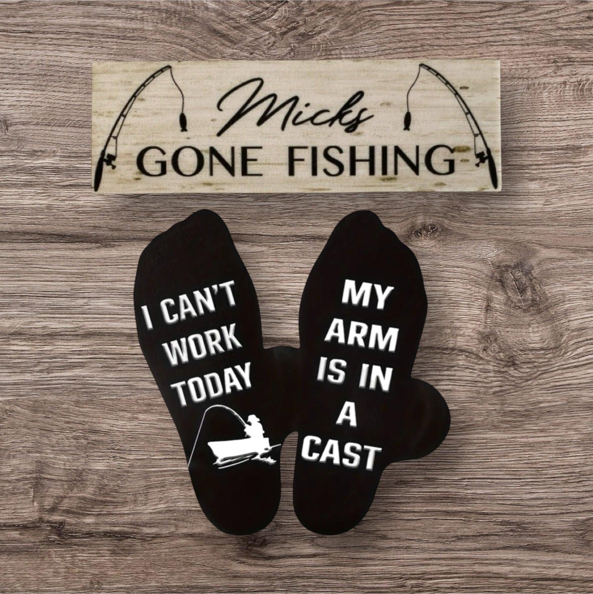 Fish Sock Funny Personalised Gone Fishing Sign Gift - The Renmy Store Homewares & Gifts 