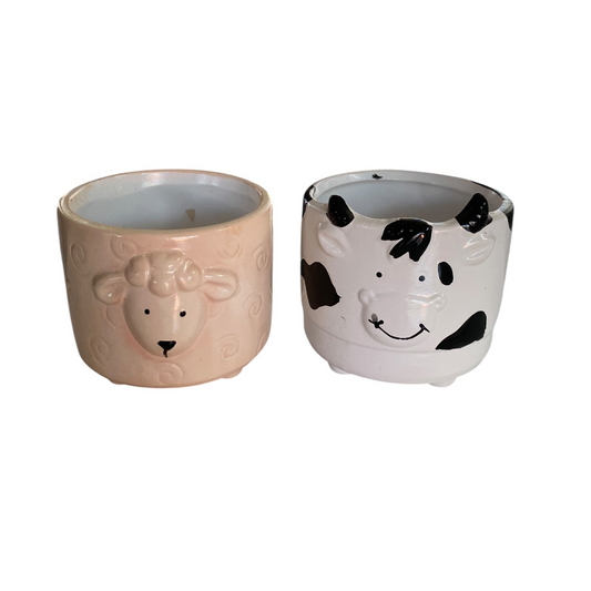 Sheep and Cow Planter Pots | Set of 2 Ceramic Animal Planters Australia