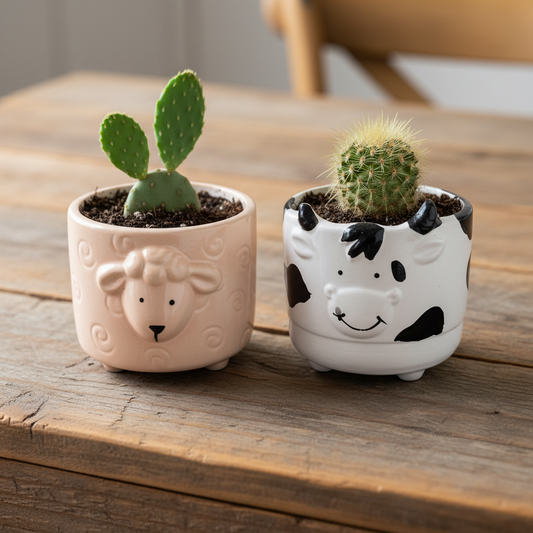 Sheep and Cow Planter Pots | Set of 2 Ceramic Animal Planters Australia