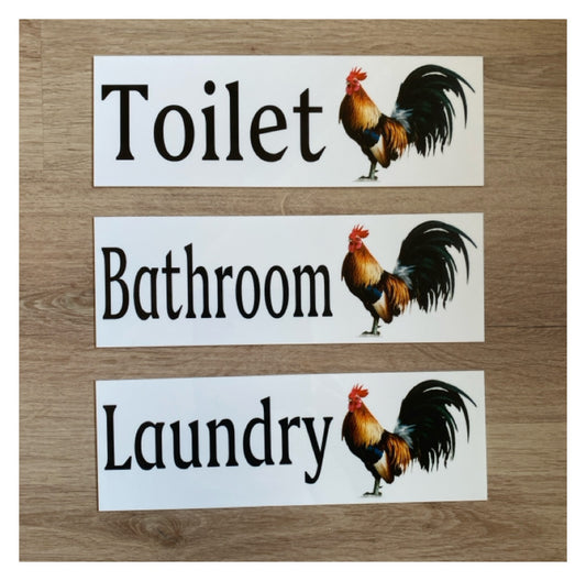 Rooster Toilet Laundry Bathroom Sign