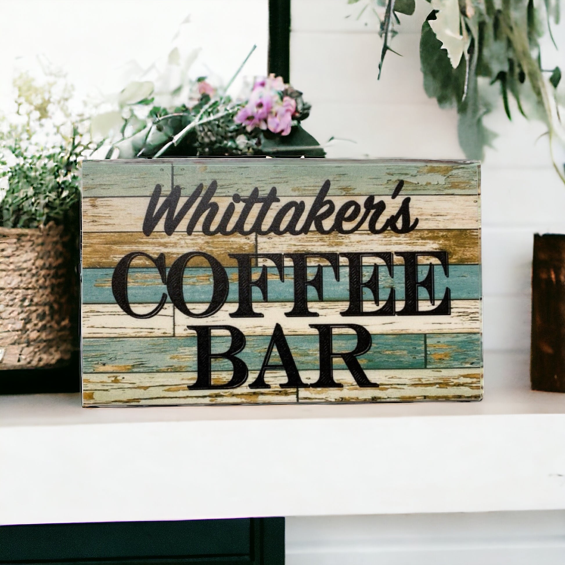 Coffee Bar Blue Personalised Custom Sign - The Renmy Store Homewares & Gifts 
