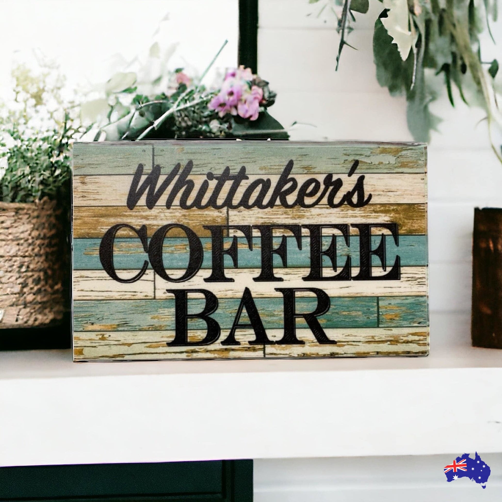 Coffee Bar Blue Personalised Custom Sign - The Renmy Store Homewares & Gifts 