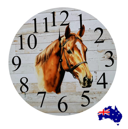 Clock Wall Standardbred Horse Floral Aussie Made