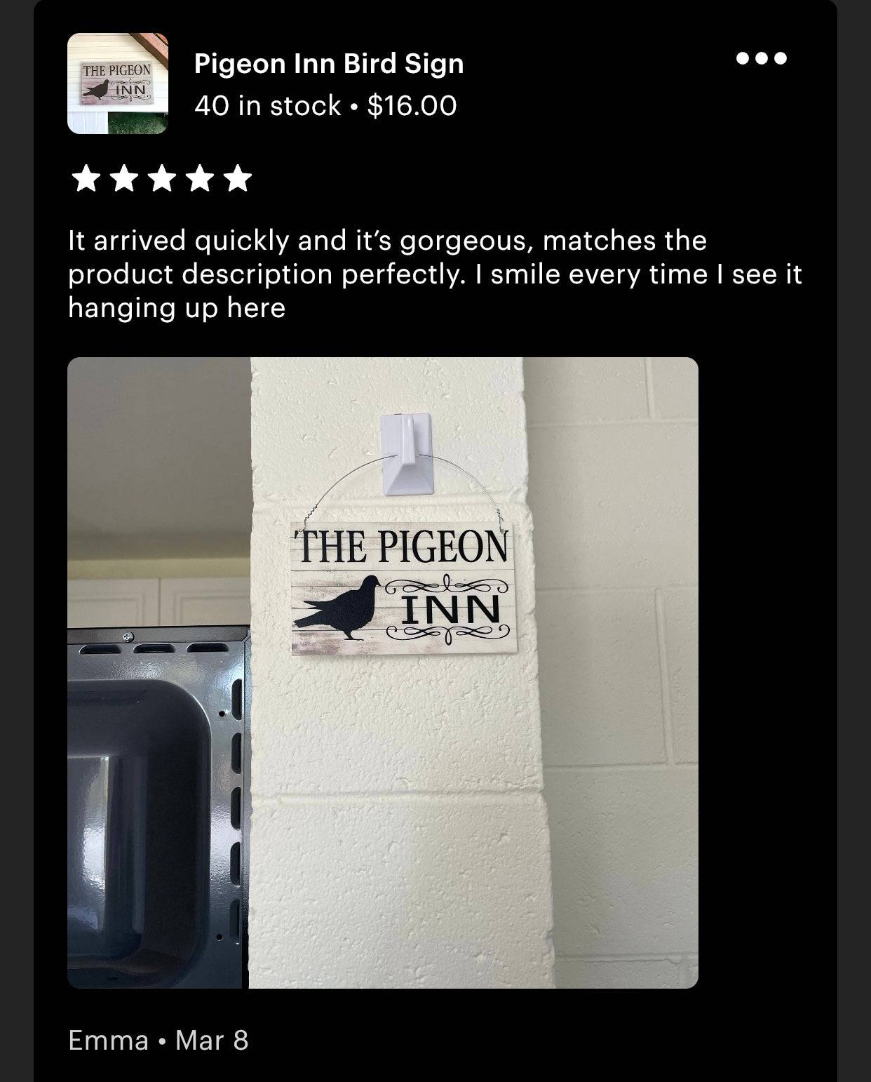 Pigeon Inn Bird Sign - The Renmy Store Homewares & Gifts 