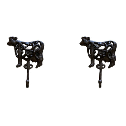 Cow Cast Iron Rustic Hook | Set of 2 or 3 Farmhouse Wall Hooks 10cm x 16.5cm