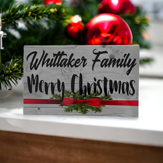 Merry Christmas Family Grey Vintage Custom Personalised Sign