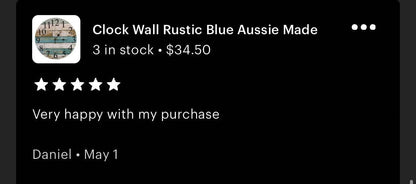 Clock Wall Rustic Blue Aussie Made - The Renmy Store Homewares & Gifts 