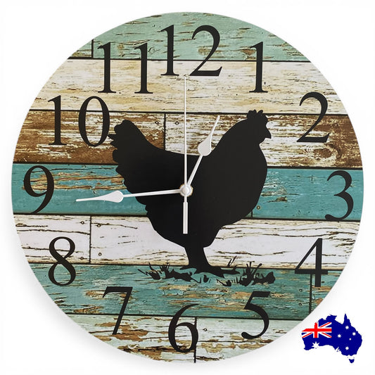 Clock Wall Farmhouse Chicken Aussie Made | 30cm Silent Wall Clock