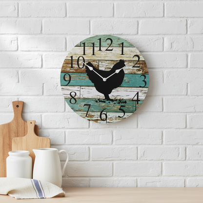 Farmhouse Chicken Wall Clock 30cm 60cm - Aussie Made