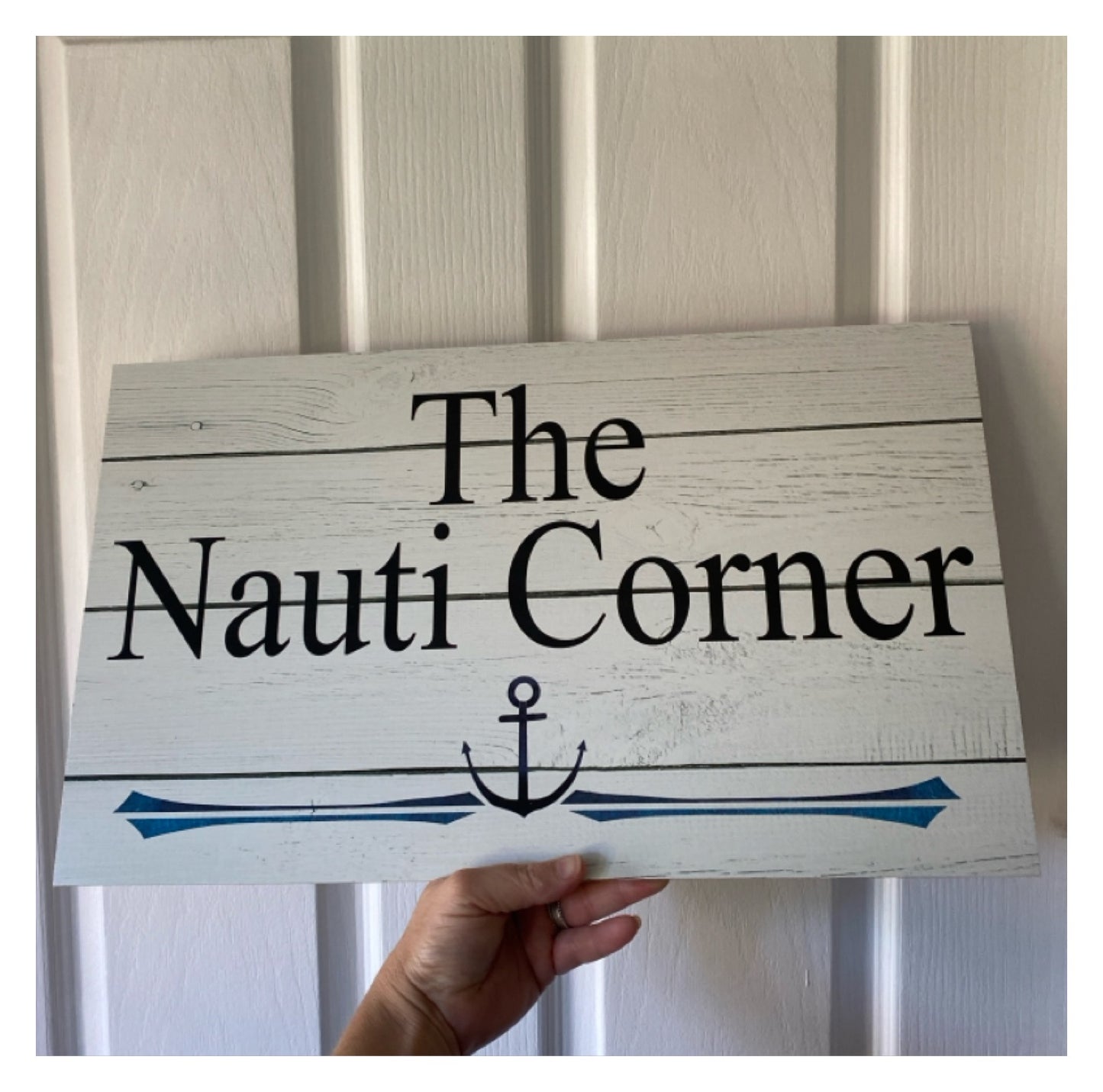 Anchor Nautical White Personalised Custom Sign | Timber Wood Look Acrylic Aussie Made