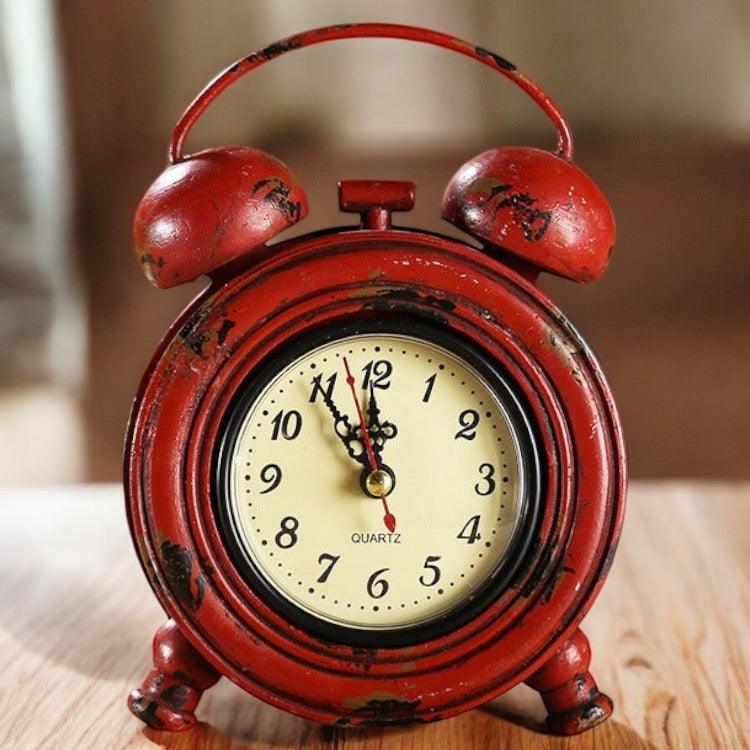 Clock Vintage Retro Style Blue Red Brown Desk Mantle - The Renmy Store Homewares & Gifts 