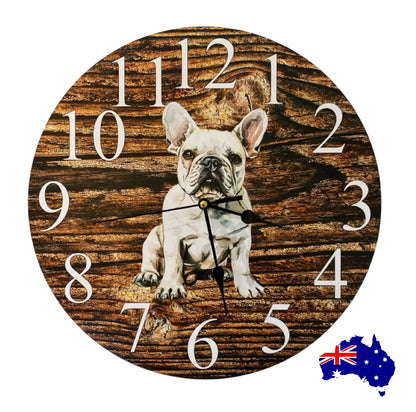Clock Wall Dog Frenchie French Bulldog Puppy 30cm 60cm Aussie Made