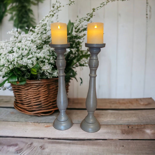 Candle Holder Pillar Grey Set of 2 - The Renmy Store Homewares & Gifts 