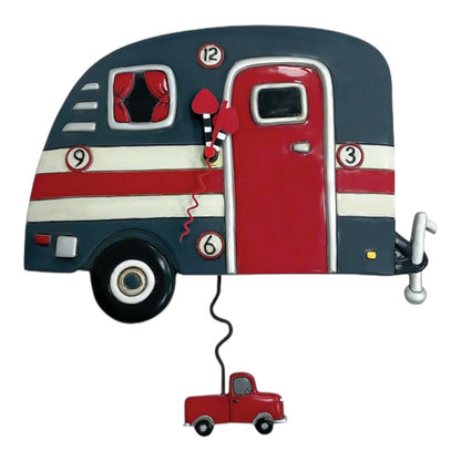 Clock Wall Happy Camper Caravan Grey Pendulum - The Renmy Store Homewares & Gifts 