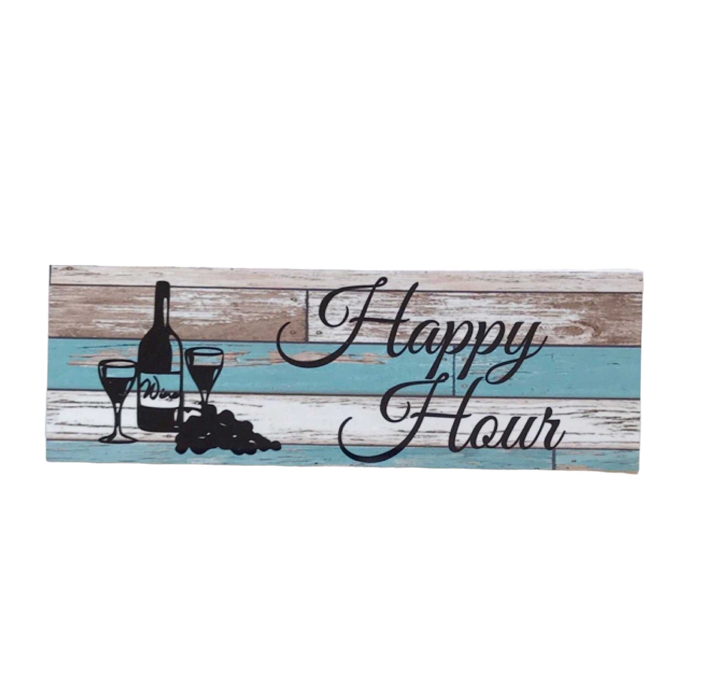 Happy Hour Wine Rustic Blue Sign