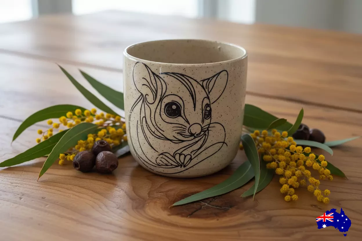 Handmade Brushtail Possum Ceramic Mug Cup | Aussie Made Wolf and Clay Wildlife Gift